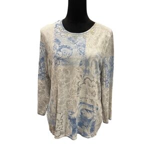 NWT Alfred Dunner “All That Glitters” Blue/Gray Pullover Floral Glitter Top M